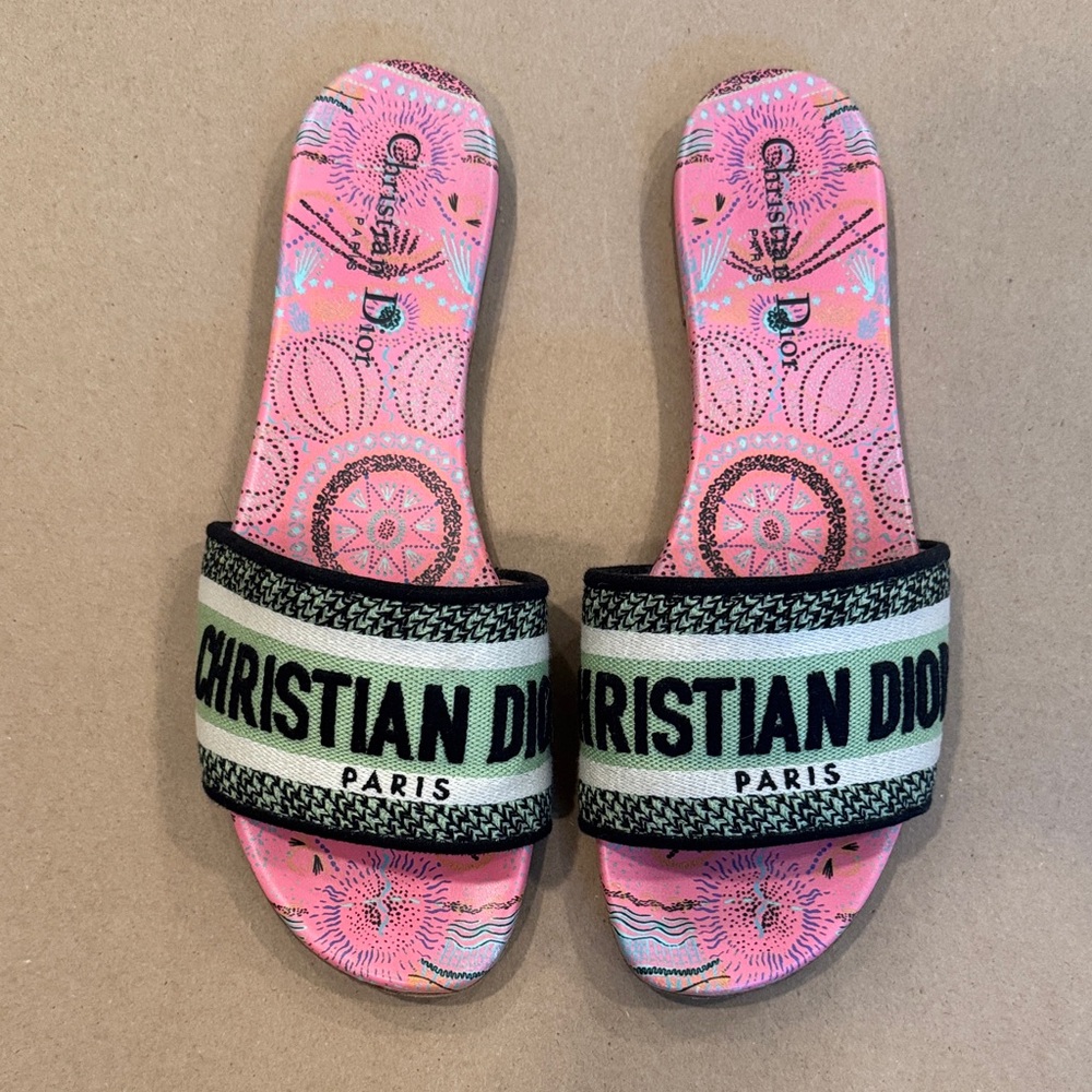 Dior Pink and Black Patterned Slides